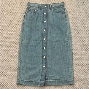 Denim Button-Front Midi Skirt by GAP